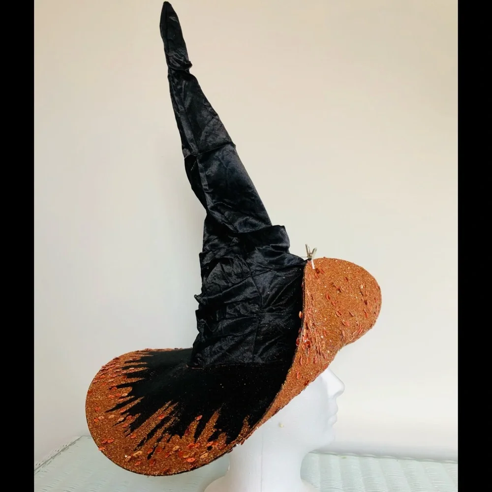 witch hat Black leaf crown glimmering orange tone brim top/under 18